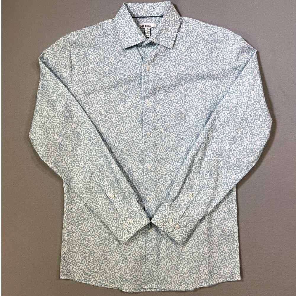 Bar III Men's Slim-Fit Wave Floral Dress Shirt, LT. Blue Medium 15-15.5 $70